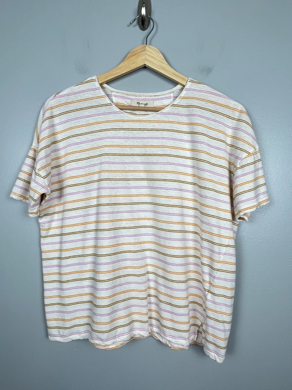 Madewell linen cotton blend knit striped boxy t-shirt, XS.